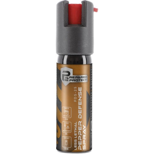 Bombe lacrymogène Prepared 2 Protect PDS-25 gaz OC poivre 13 ml jet conique