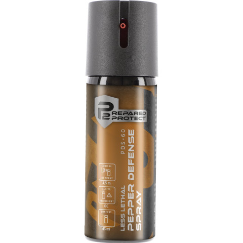 Bombe lacrymogène poivre Prepared 2 Protect PDS-60 jet conique 43 ml