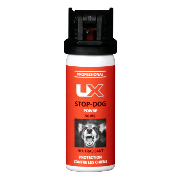 Bombe lacrymogène anti-chien UX Stop Dog au poivre 50 ml à clapet